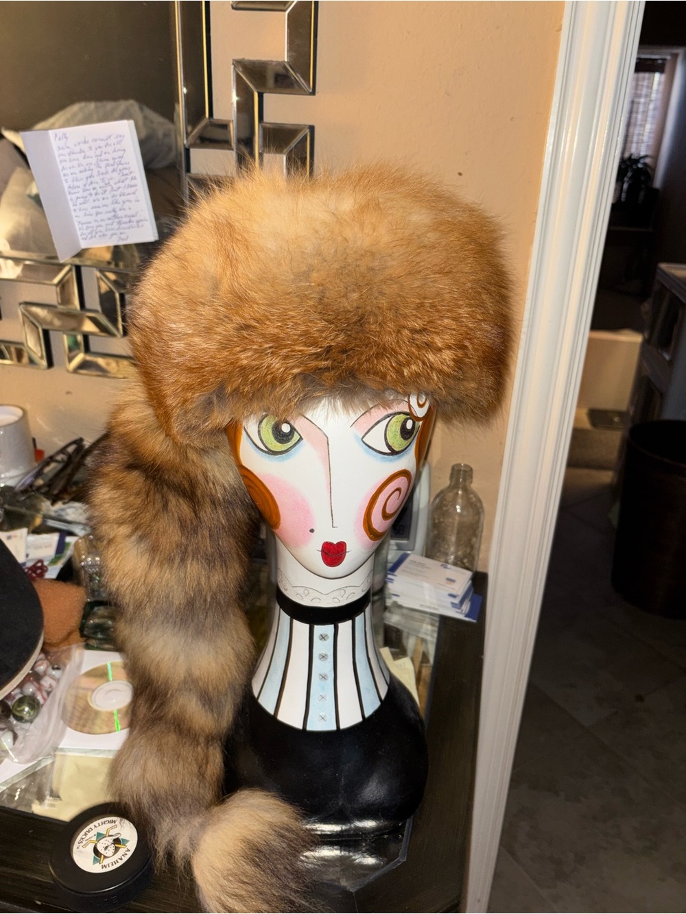 Women Fox Fur Trapper Hat Winter Natural Fur Hat with Tail - Picture 2 of 11